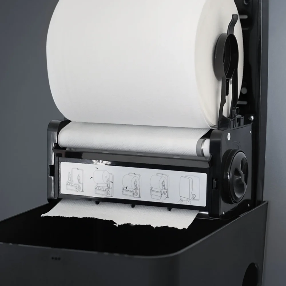 Handtuchrollenspender Autocut schwarz, geöffnet