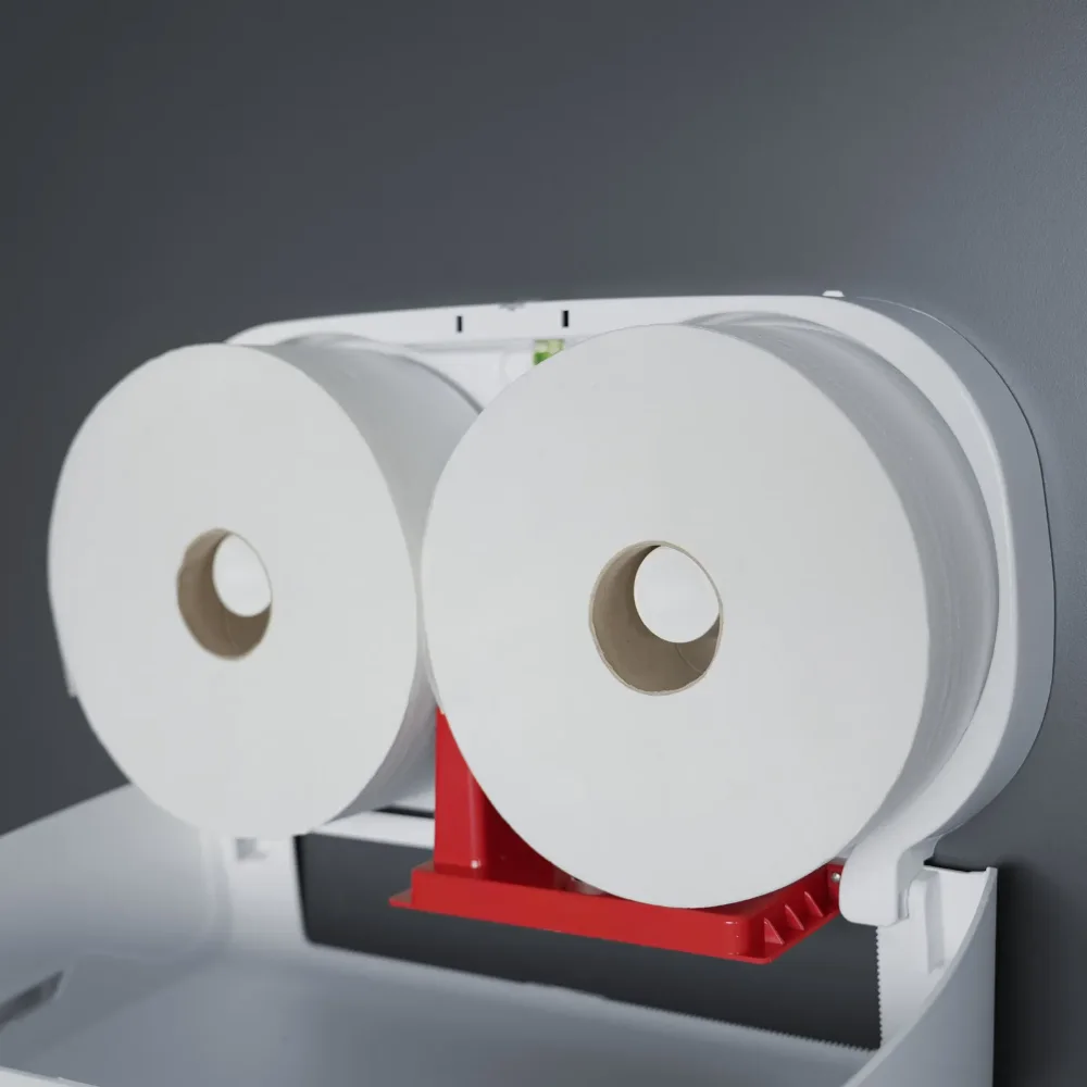 Doppelrollen-Toilettenpapierspender weiß, geöffnet